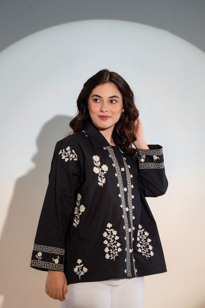 Monochrome Muse: Black Embroidered Cotton Kurta