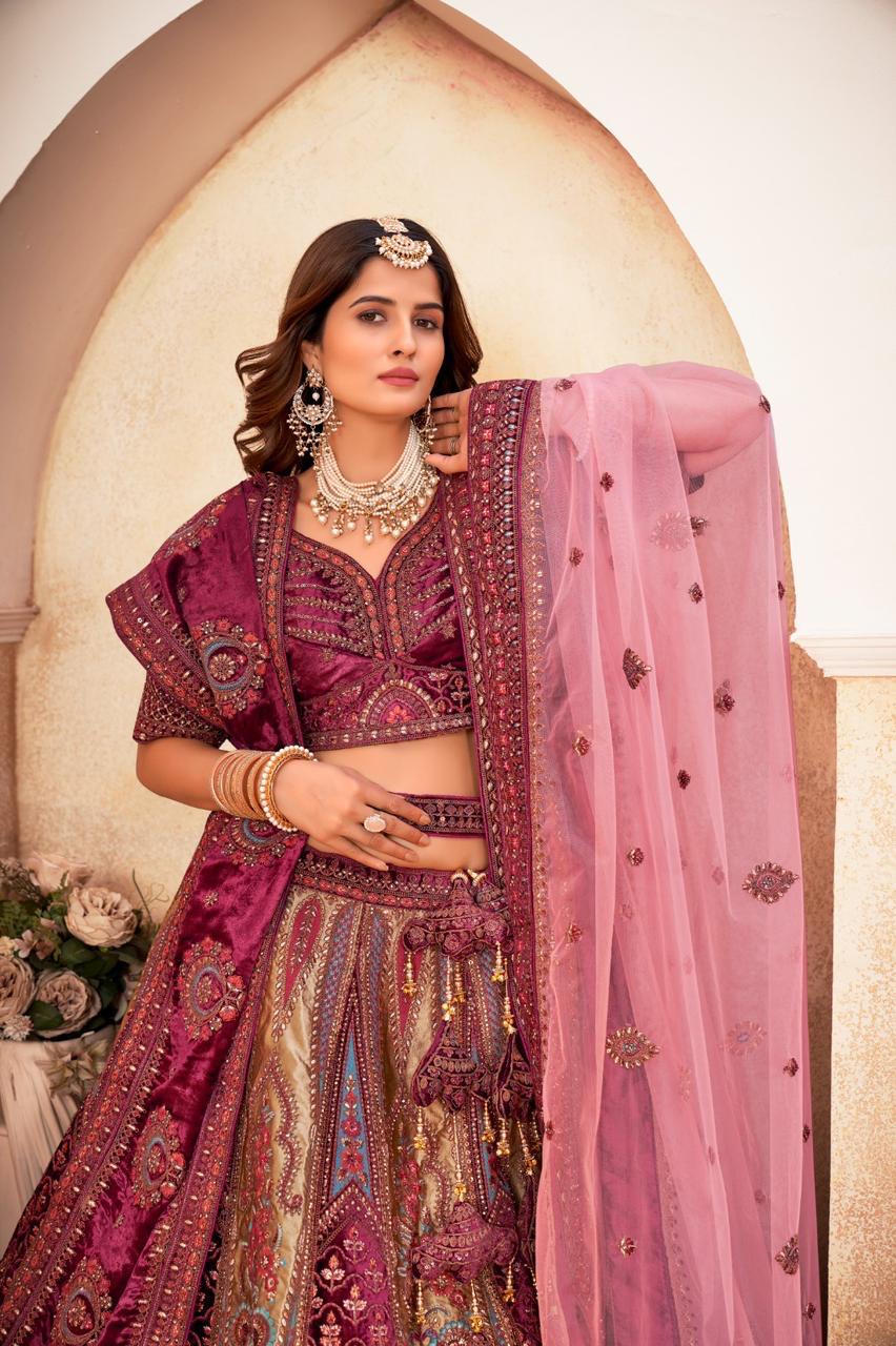 Wine Maroon & Dusty Rose Pink Lehenga